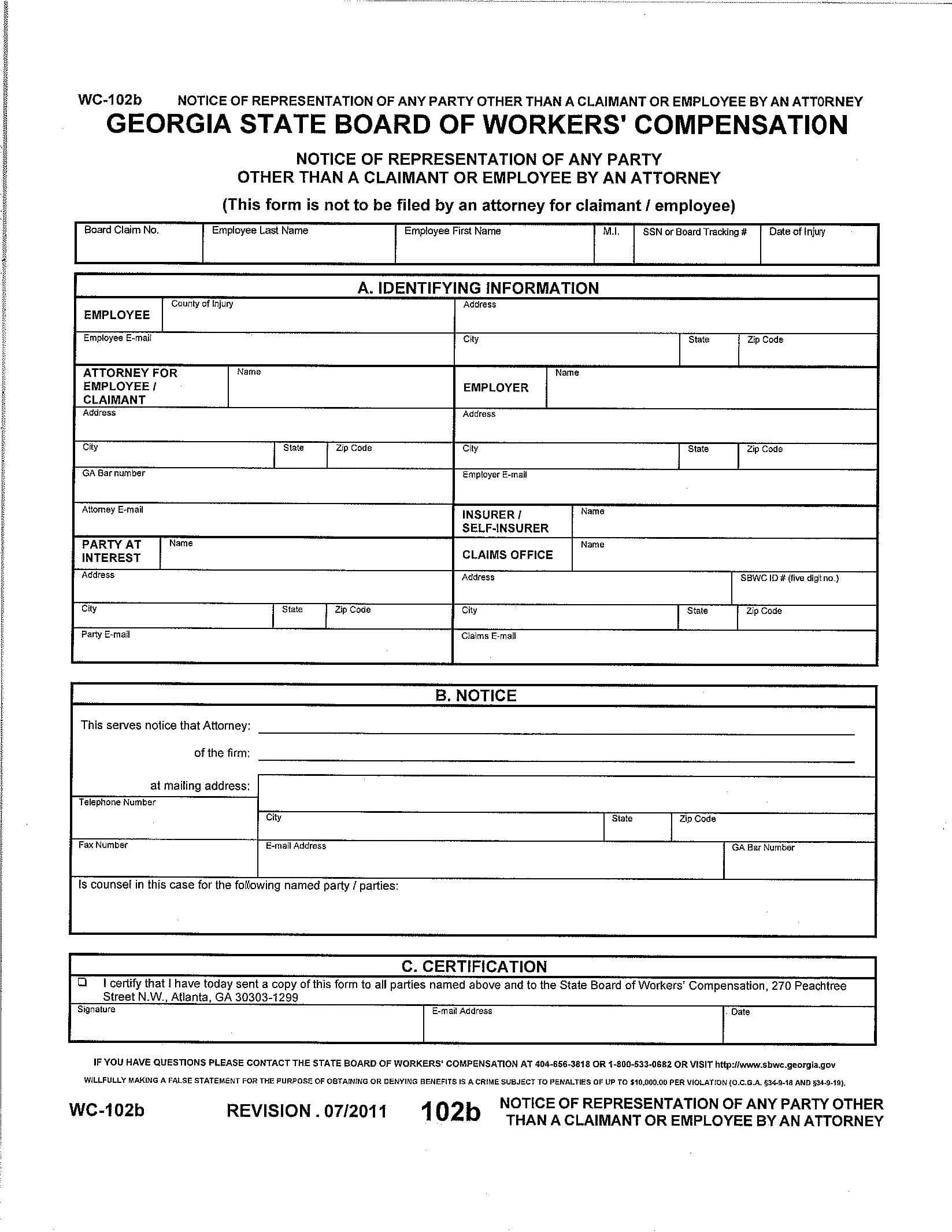 Georgia Workers' Compensation Forms WC-102 and WC-108